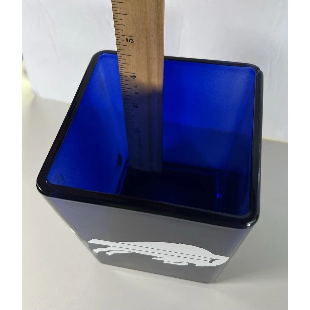 NFL Teleflora Buffalo Bills Blue Square Cased Glass Vase Planter Made‎ in Poland